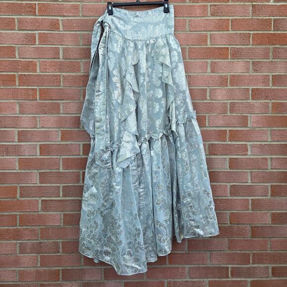 H&M Conscious Exclusive Collection Flounced Skirt Silver Maxi Blogger Size 4 - Picture 5 of 12
